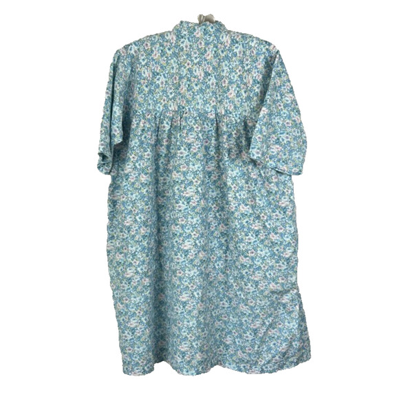 Women's House Dress Handmade Blue Floral Short Sleeve Midi Cottage Prairie - Picture 2 of 6